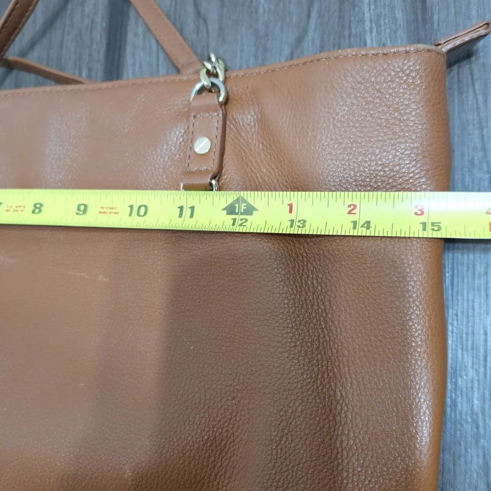 Michael Kors Pebbled Leather Tote Bag Luggage Brown Gold Chain Shoulder Bag